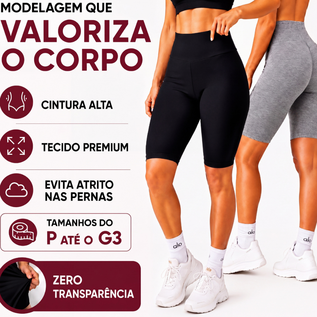 Bermuda Legging Ciclista Feminina Para Academia Fitness Plus Size Cintura Alta Zero Transparência