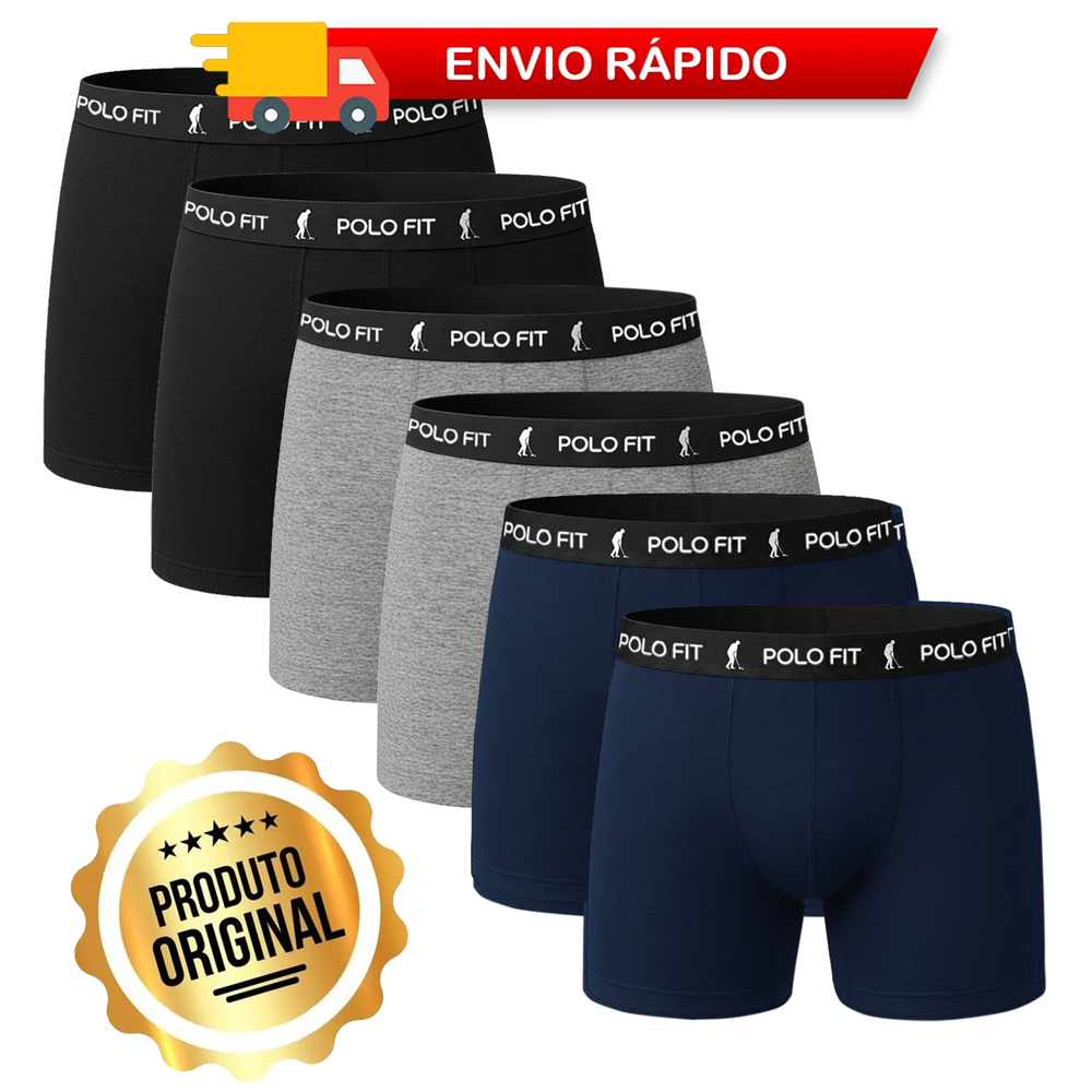 Kit 6 Cuecas Boxer Box Polo Fit Algodão Cotton Original Masculina Cueca