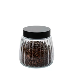 Pote de Vidro Canelado com Tampa Metal Preta 800ml, Porta Mantimentos de Vidro – Ruvolo