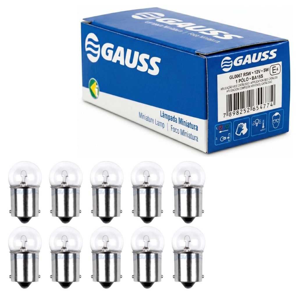 Kit 10 Lâmpada Original 1 Polo 12v 5w GL0067 Gauss Teto Ré Placa