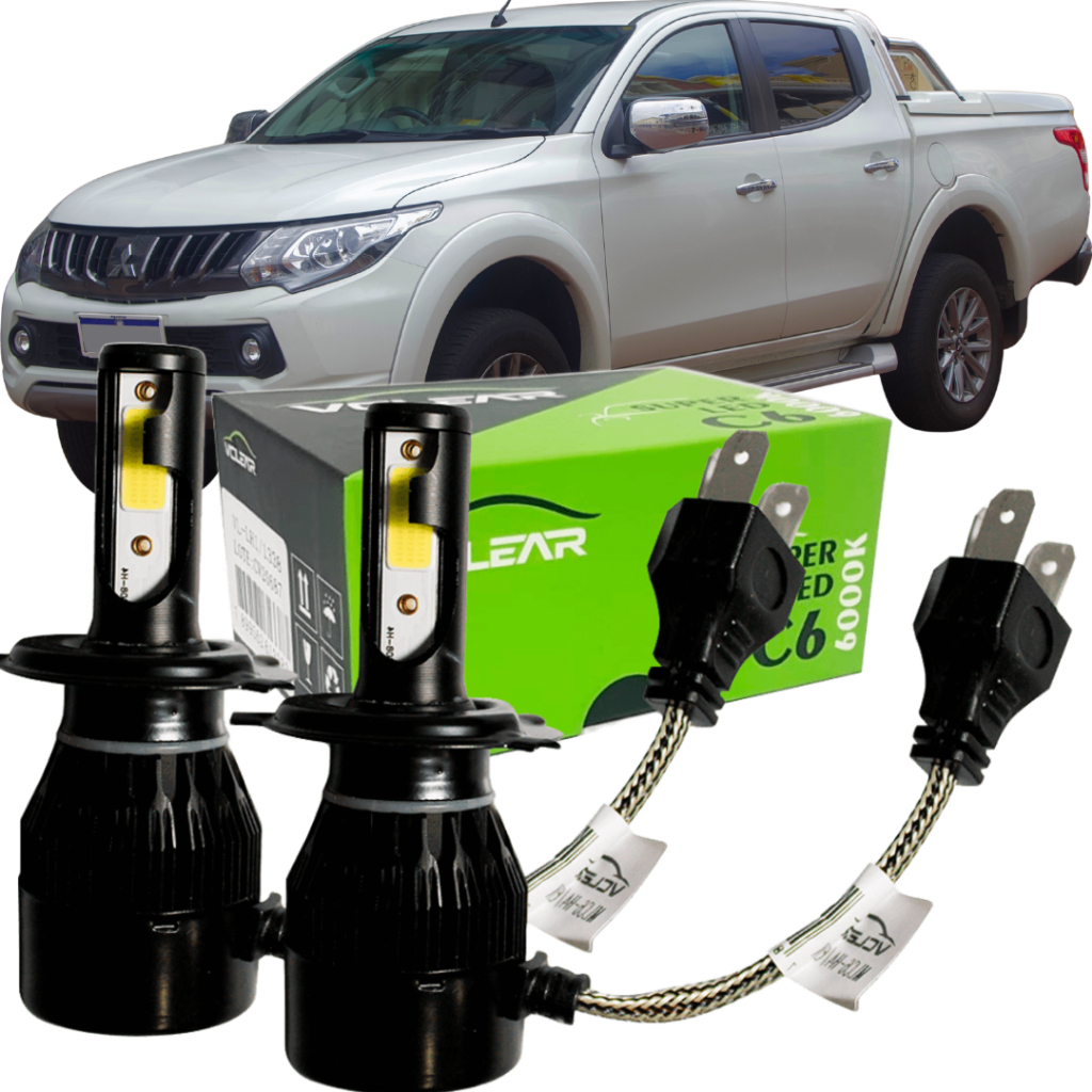 Kit Lâmpada Super LED 6000K 8700 Lumens Mitsubishi L200 Triton 2007 à 2017 Farol de Milha VCLEAR
