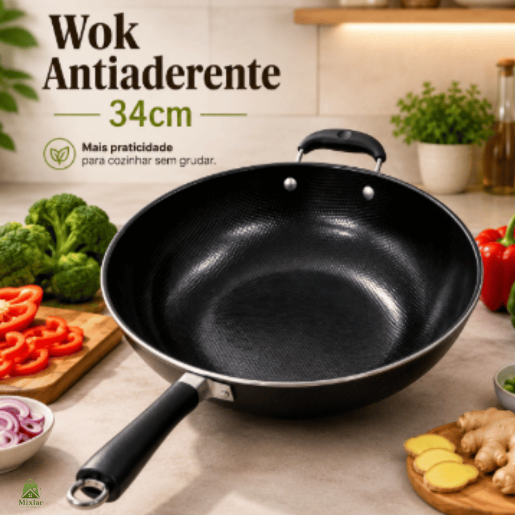 Imagem Frigideira Wok Antiaderente 34cm Profissional Preta Grande