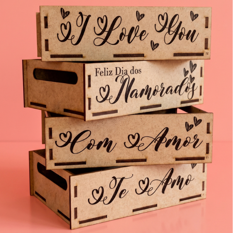Kit Bandeja 20×15 Cesta em Mdf Decorada Dia dos Namorados