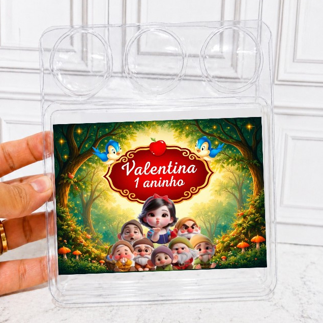 (JÁ CORTADOS)Rótulos adesivo para marmitinha BRANCA DE NEVE CUTE/ Marmitinha bolo e três docinhos