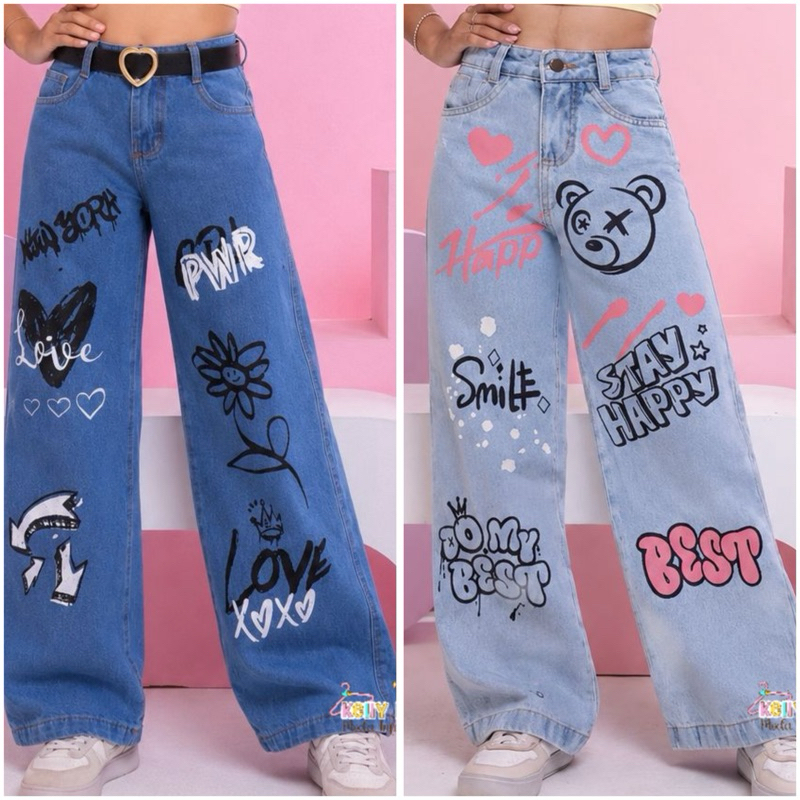 Calça Jeans Wide Leg Pantalona Infantil/ Juvenil