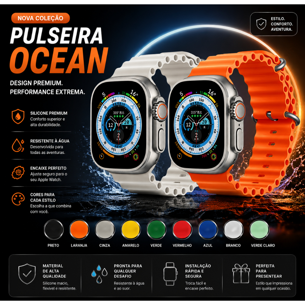 Pulseira Oceano Silicone Para Smartwatch Smart Relógios 38mm 40mm 41mm 42mm 44mm 45mm 47mm 49mm