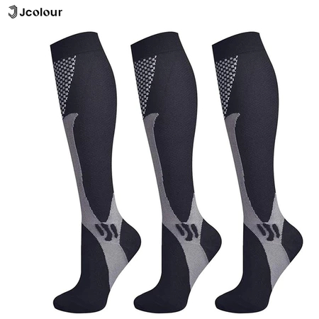 Jcolour Kit 3 Pares Meias Compressão Unisex Joelho Corrida Ciclismo Varizes Alívio Esportivas