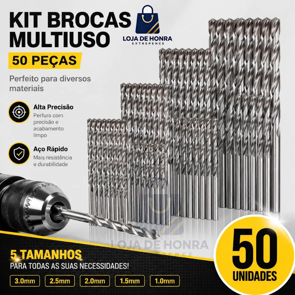 50 Brocas Aço Rápido HSS 1mm a 3mm  Jogo Multiuso para Metal, Madeira e Plástico