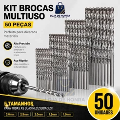 50 Brocas Aço Rápido HSS 1mm a 3mm Jogo Multiuso para Metal, Madeira e Plástico