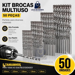 50 Brocas Aço Rápido HSS 1mm a 3mm  Jogo Multiuso para Metal, Madeira e Plástico