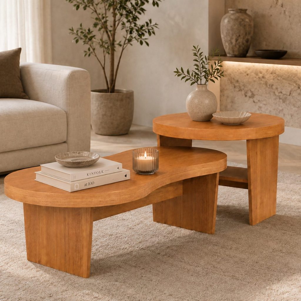 Mesa de Centro Magnum com Mesa de Apoio Design Orgânico