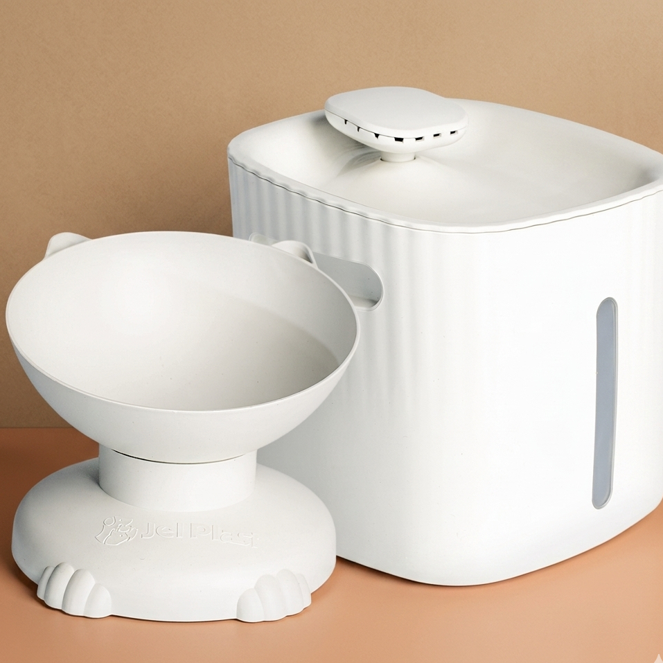 Fonte Agua para Gatos com Comedouro Elevado Jel Plast Branco