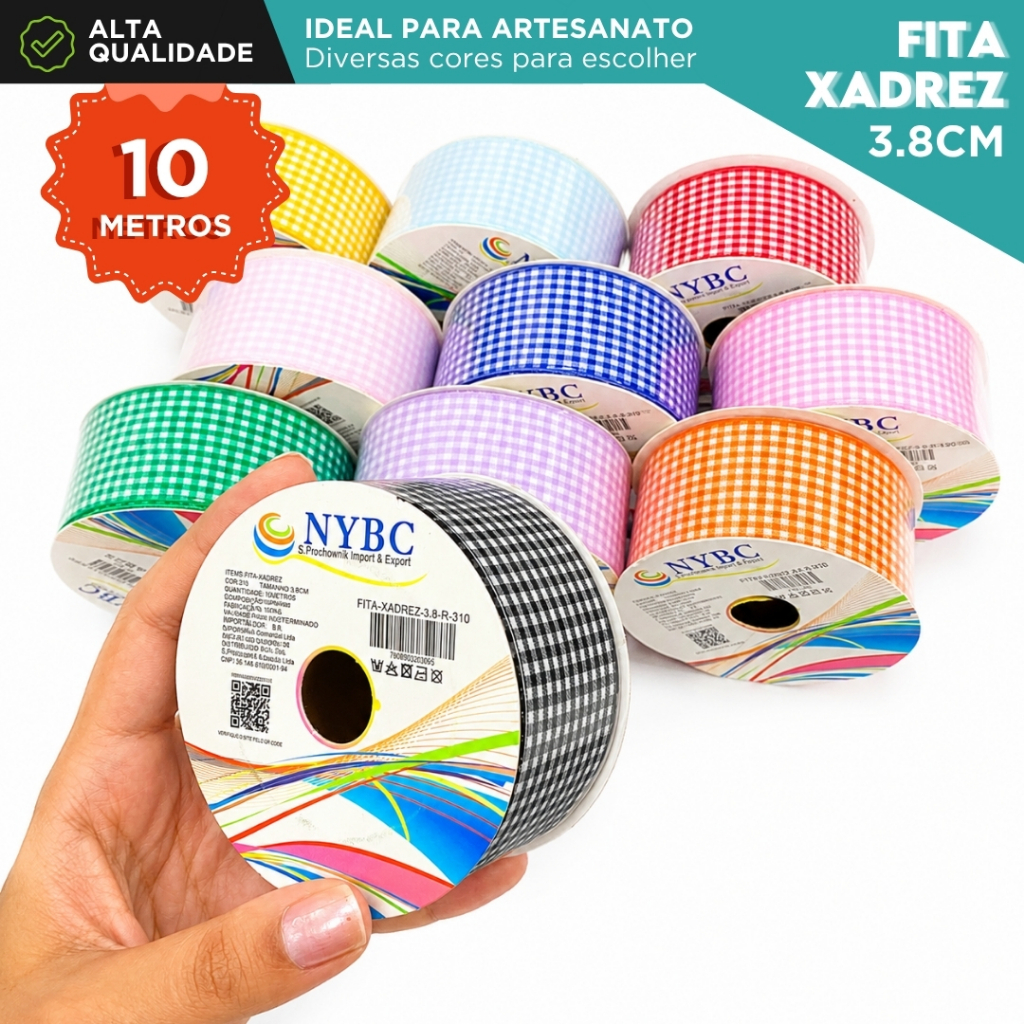 Fita Xadrez 38mm Rolo com 10 Metros Colorida Para Laços Artesanato Festa Junina Costura - MANIA