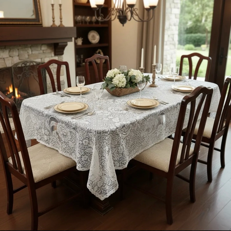 Toalha De Mesa Retangular 6 Lugares ou Quadrada 4 Lugares Renda Importada ou Jacquard 1,40x2,10m