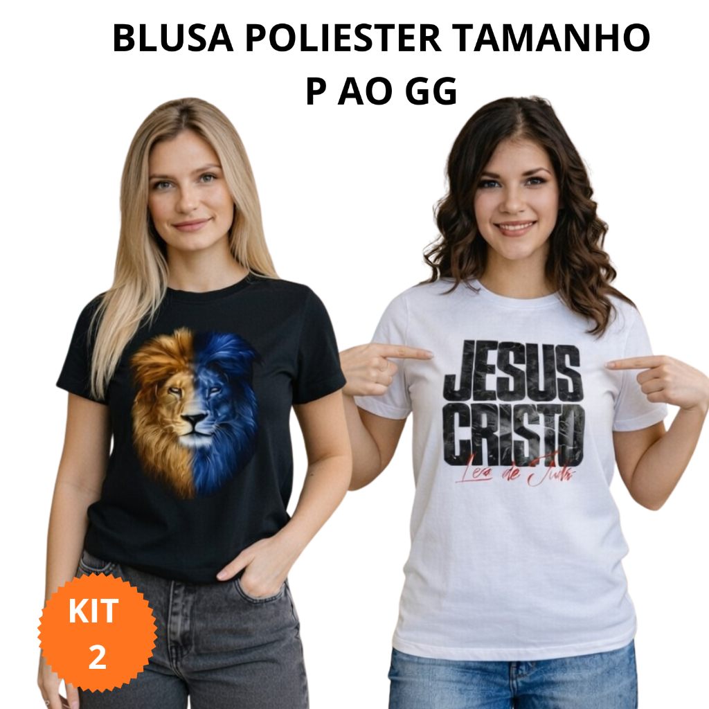 Kit 2 Blusas Femininas Estampadas Cristã Conforto e Estilo P ao GG Cores e Estampas Variadas