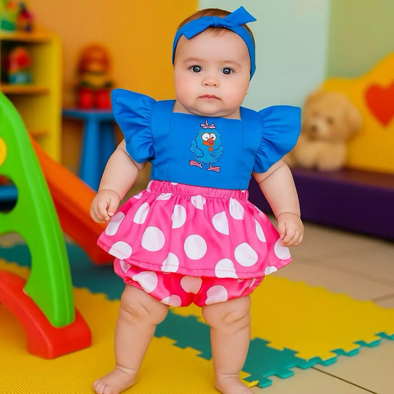 Vestido Body Jardineira Romper de Bebe Feminino Fantasia book Festa - Temático - Mêsversário - Aniversário 3-6 MESES