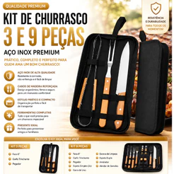 Kit de Churrasco Conjunto de 3 E 9 Peças Aço Inox Com Estojo Kit Churrasqueiro Presenteável