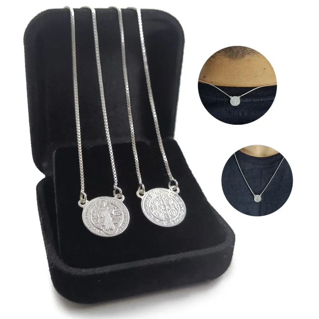 Escapulário Prata 925 Colar São Bento Legítima Masculino/Feminino 60cm Medalha Corrente Cordão