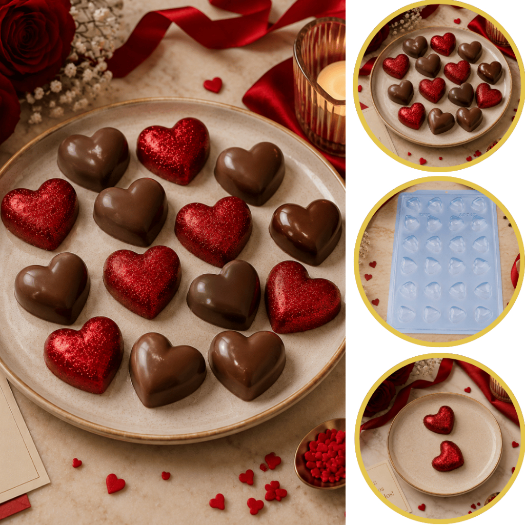 1~5 Forma BWB Simples Semiprofissional, Doces Finos Chocolates 3584 SP Bombom Coração (CHOCO)