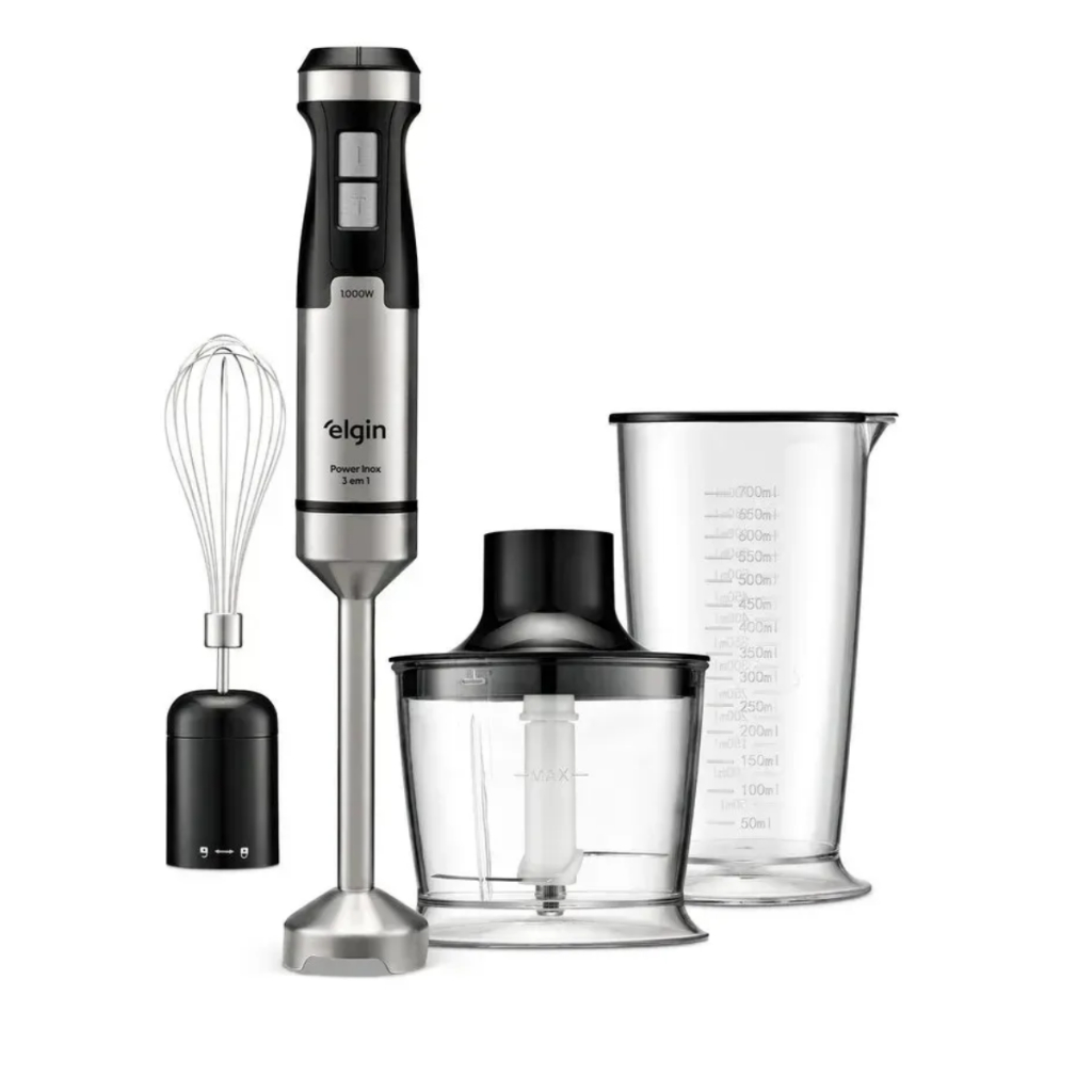 Mixer Power Potente Processador E Batedor 1000w Power Inox 3x1 - Elgin
