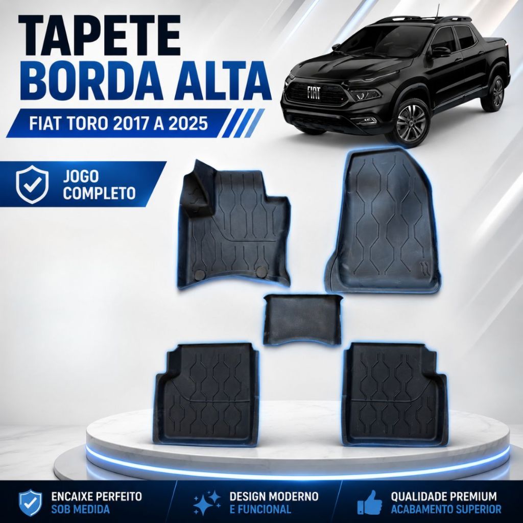 Jogo 05 Peças Tapete Borracha Tipo Bandeja Bordas Altas Fiat Toro 2016 a 2025