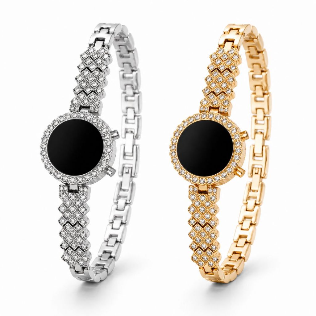 Relógio Feminino Digital Smartwatch Luxo Gold e Prata Cravejado Pedras Strass Brilhante Promoção Shopee