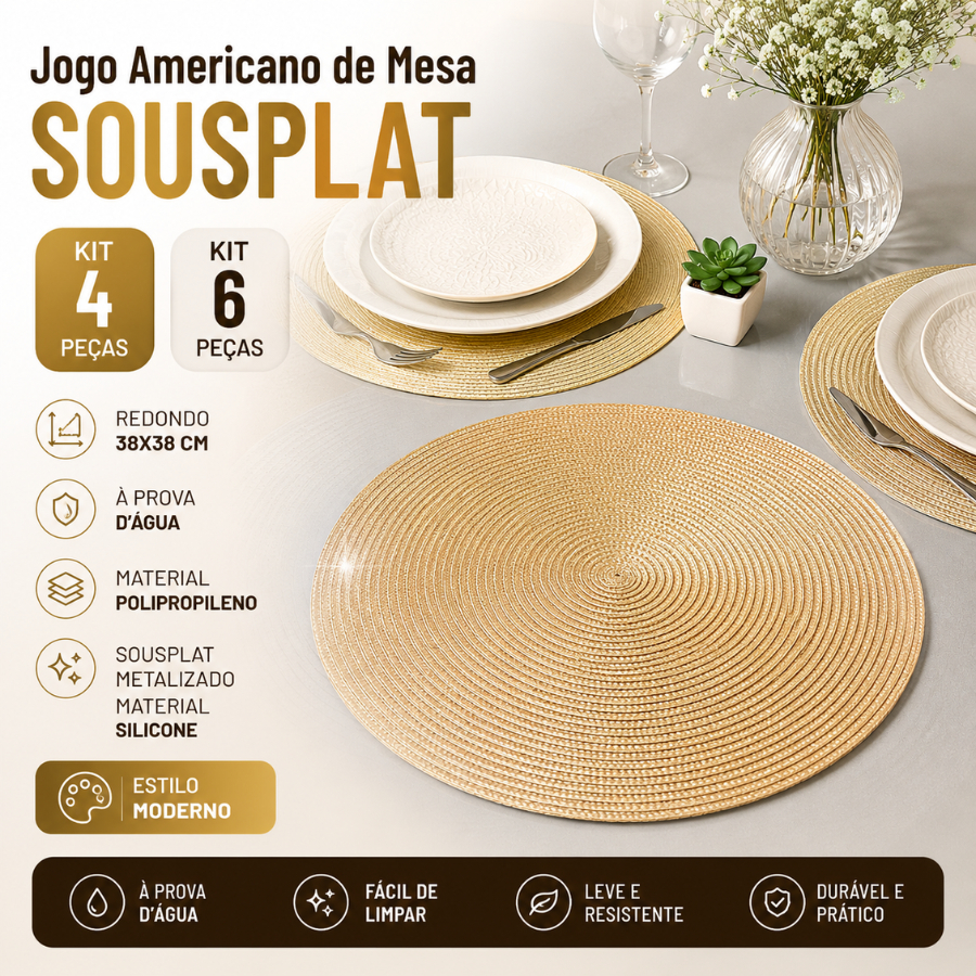Kit 4 ou 6 pçs Jogo Americano de Mesa Sousplat Mesa Posta Jantar Decoração