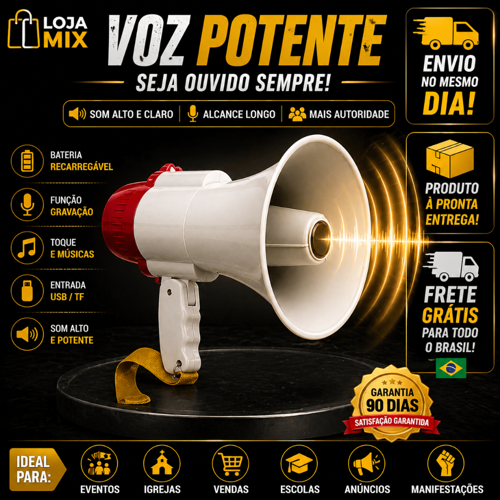 Megafone Portátil Com Sirene 20W Recarregável Para Eventos E Guias