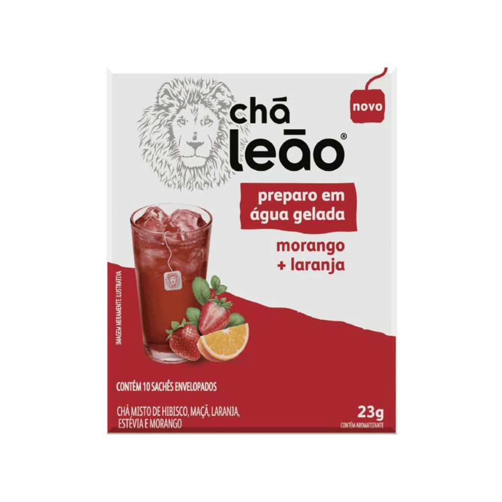 Chá Leão Sabor Morango + Laranja 10 sachês de 2,3g - Chá Leão