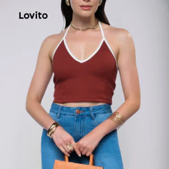 Lovito Top Decote V Cropped Moda Feminina BRTKB969BRL999
