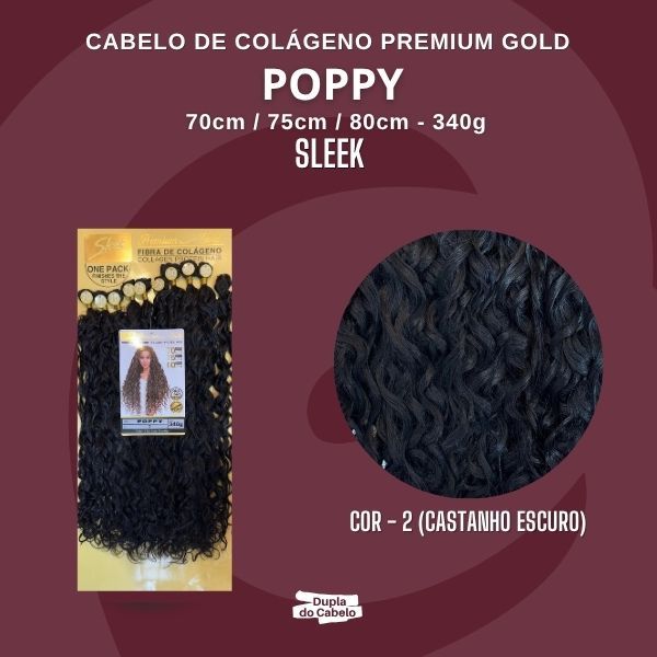 Cabelo Poppy - Sleek / 80cm e 340G /  Fibra Premium de Alta Aderência / Toque de Cabelo Humano / Bio Fibra Humanizada