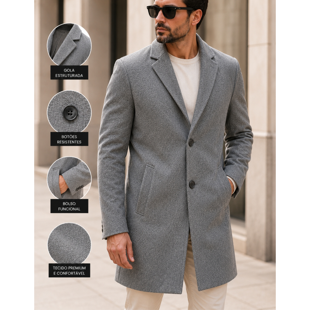Casaco Sobretudo Masculino Jaqueta Cardigan Inverno Longo Forrado Lã Frio