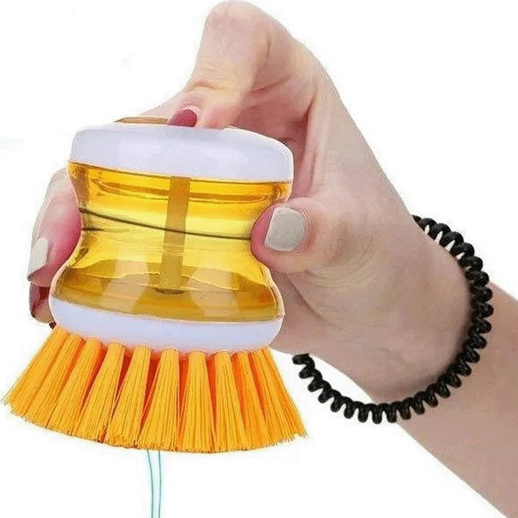 Escova Lava louça com dispenser detergente lava panelas pratos frigideiras cerdas limpa tudo
