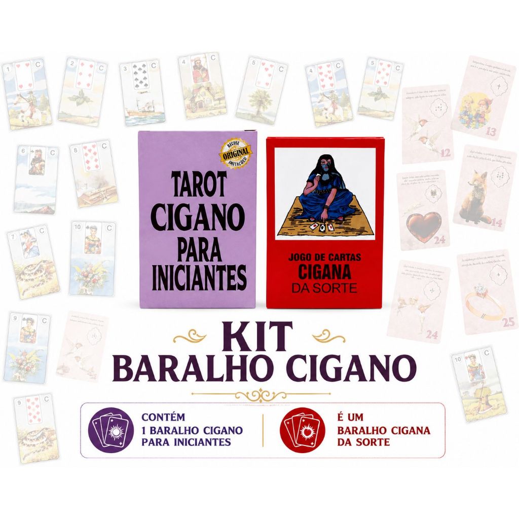 Kit Baralho Cigana - Tarot Cigano para Iniciantes + Tarot Cigana da Sorte