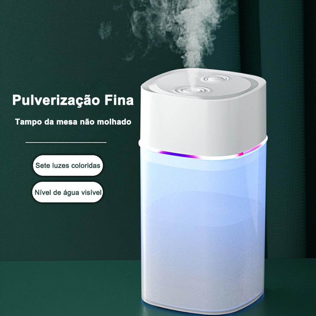 Umidificador De Ar 2 Litros Grande Aromatizador De Ambiente USB LED Purificador Difusor De Aroma Ultrassônico Bico Duplo