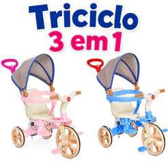 Triciclo Bicicleta Infantil Calesita Carrinho de Passeio Ciclito Com Haste Protetor Pedal e Toldo
