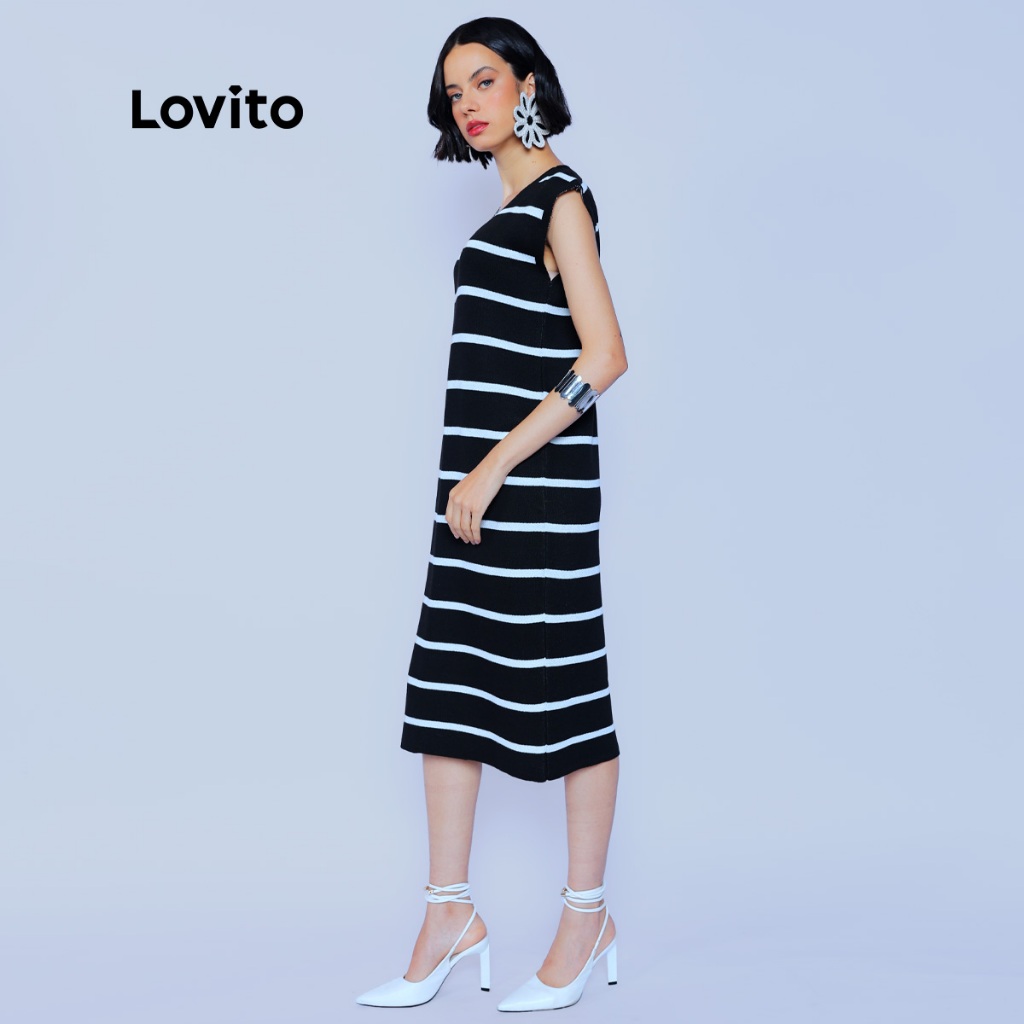 Lovito Vestido Feminino Midi de Tricô Listrado DRB810BRL840 · foto 2