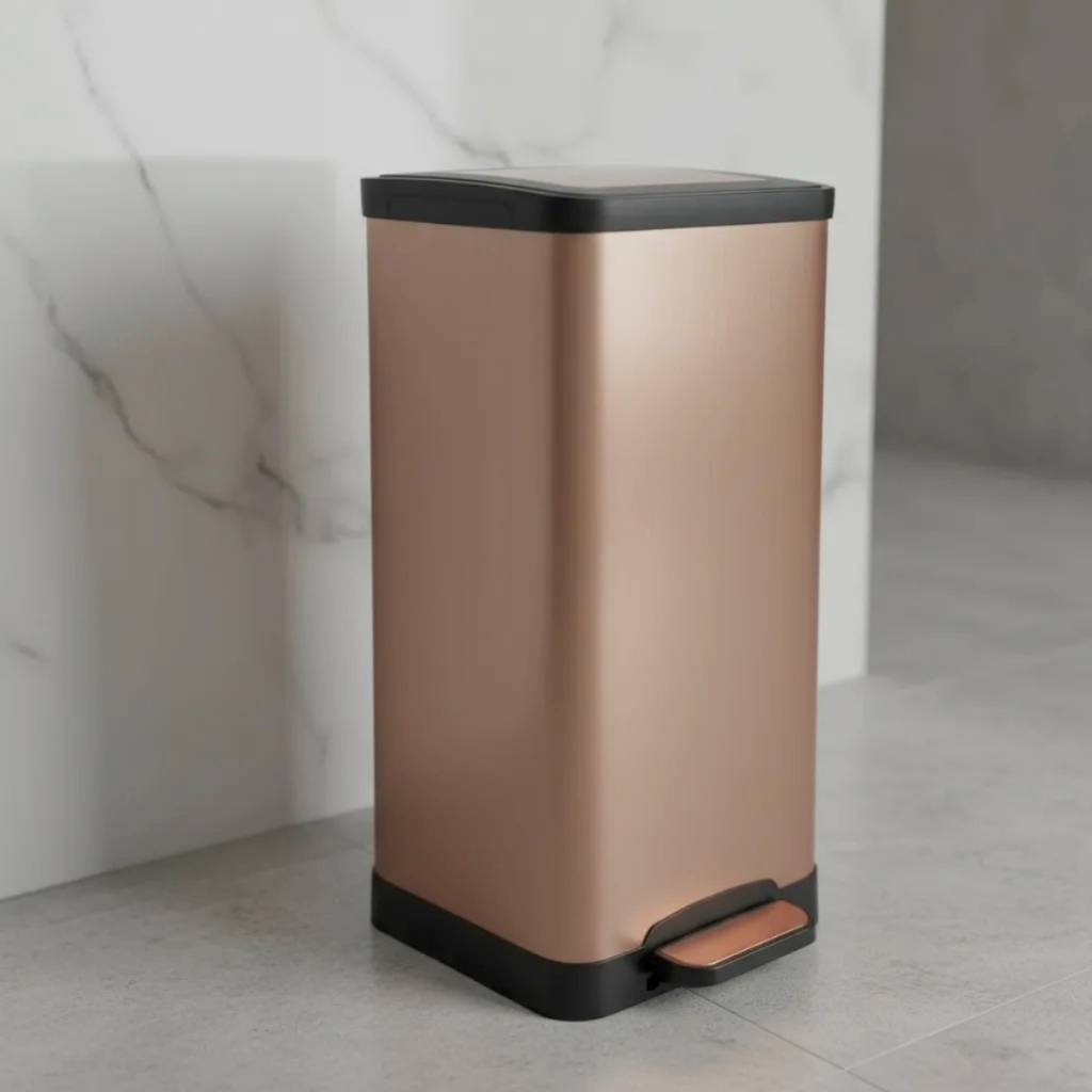 Lixeira Inox Grande Pedal 15l Rosê Premium Banheiro, Cozinha, Escritório Casa Golden
