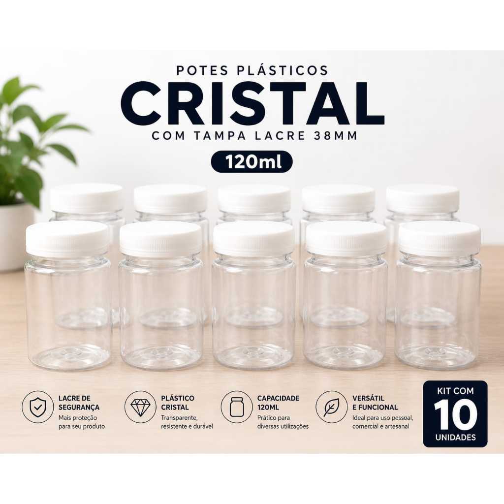 kit 10 Potes de acrílico com tampa para colocar temperos ou outros objetos 120ml