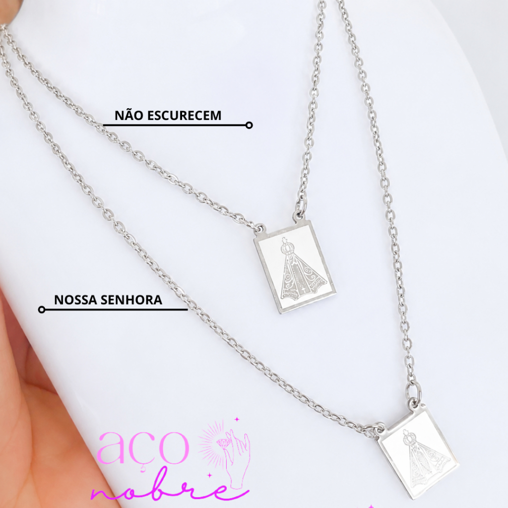 Escapulario Nossa Senhora Aparecida Aço inox 316l Colar Religioso 60 Cm Colares Longos Unissex