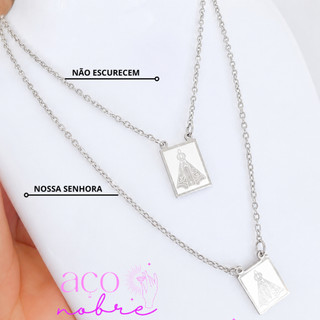 Escapulario Nossa Senhora Aparecida Aço inox 316l Colar Religioso 60 Cm Colares Longos Unissex