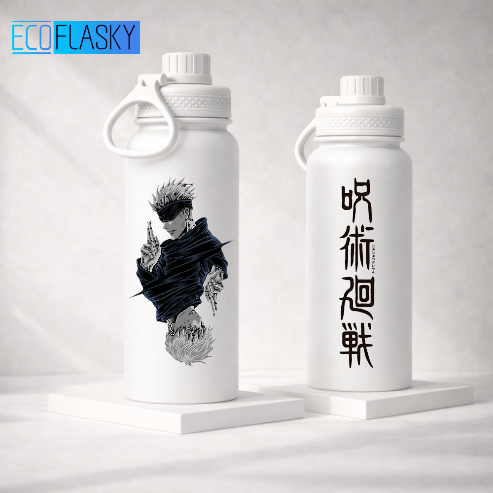 Garrafa Térmica Fresh Esportiva 600ml Jujutsu Kaisen Inox Alça Portátil Estampada Anime Satoru Gojo