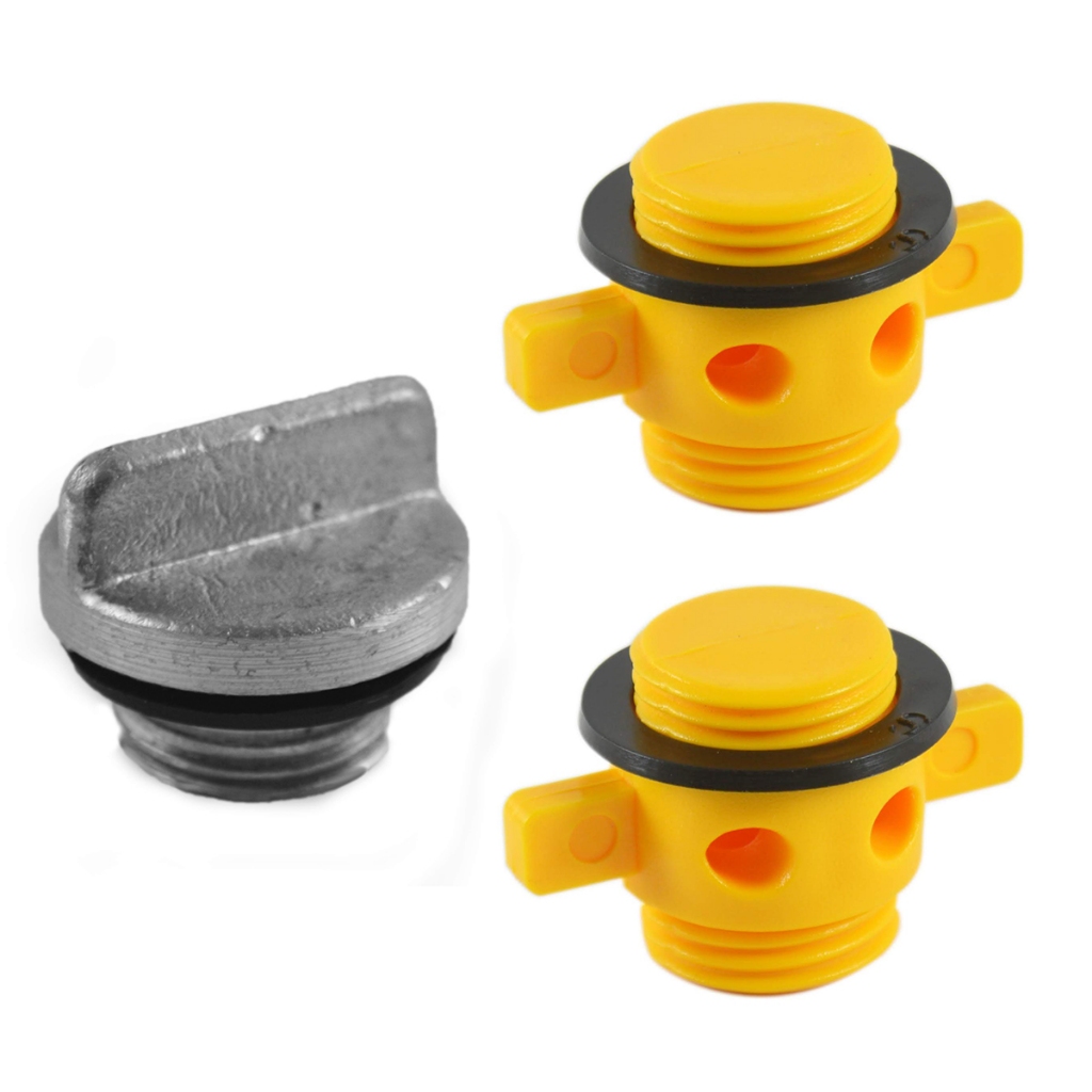 Jogo 1 Bujão Popa Alumínio + 2 Bujão De Viveiro Nylon Amarelo Saída De Água Barco