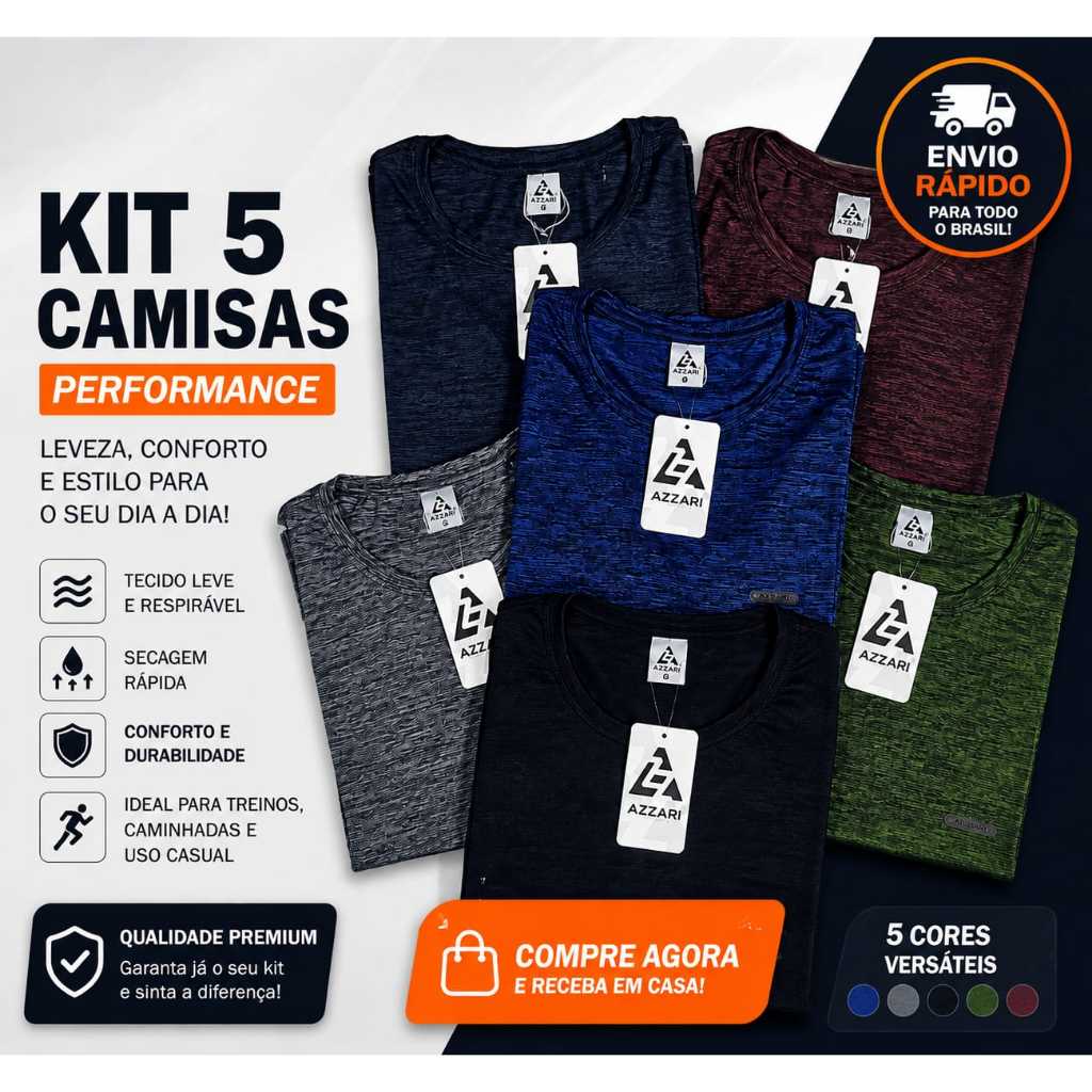 Kit 5 Camisetas Masculinas Dry Fit Academia Esportiva Treino Corrida Confortável Leve Secagem Rápida