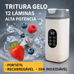 Liquidificador Portátil 12 Lâminas Recarregável Alta Potência, Tritura Gelo e Frutas