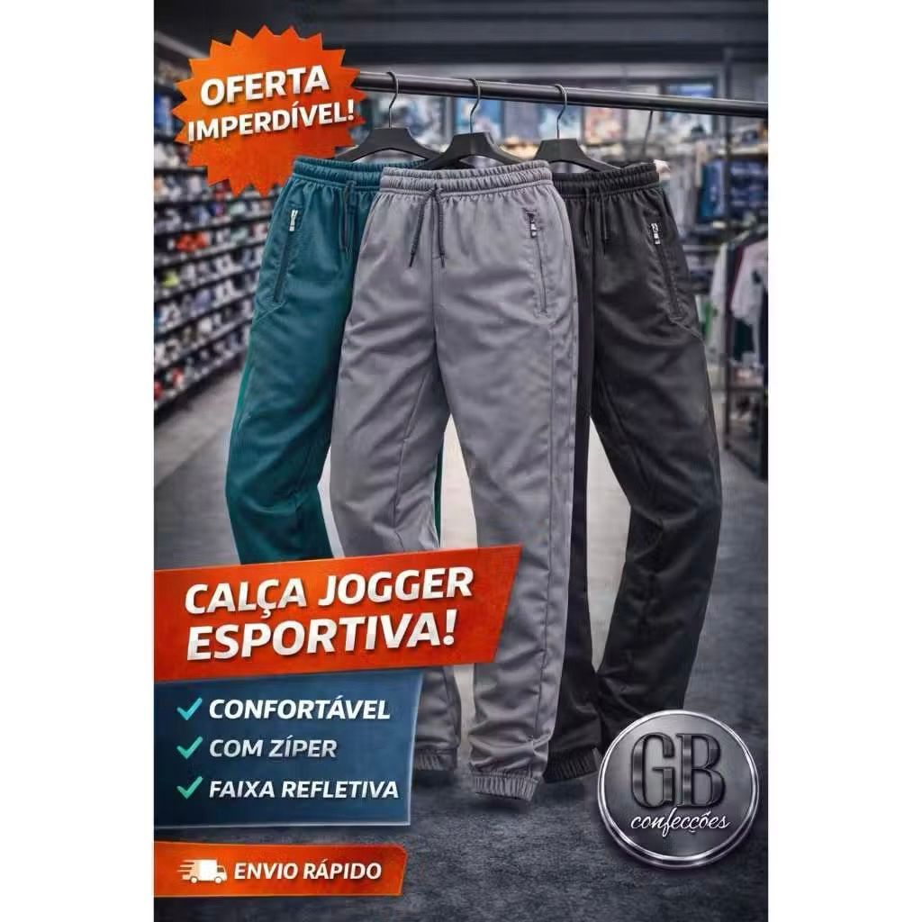 Kit 2 Calças Chimpa Masculina Bolsos Com Ziper Esportiva Corrida Academia Calça Forrada