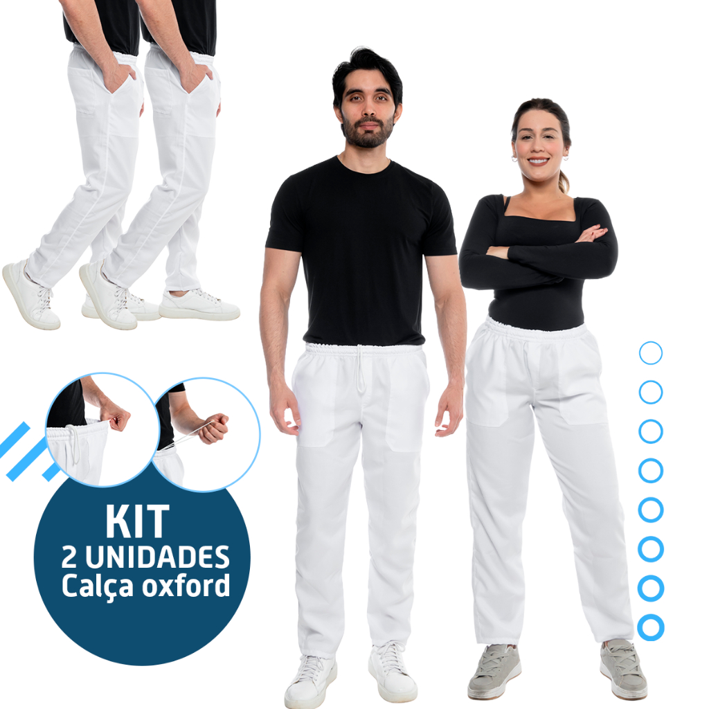 Kit Com 2 Calças Uniforme Trabalho Cozinha Padaria Restaurante Oficina Obras Soldador
