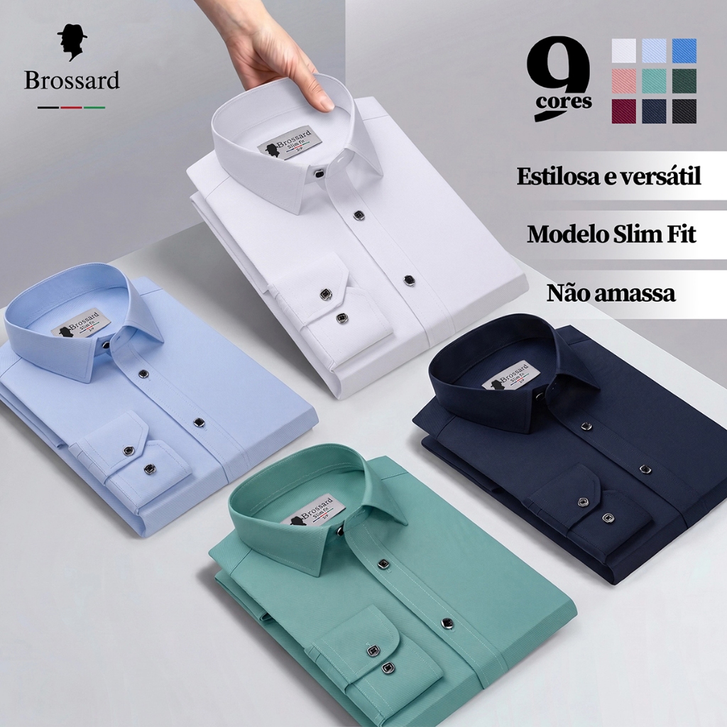 Camisa Social Roupas Masculina Estilosas Manga Longa Não amassa, Blusa Algodão Slim Diário e  Casual