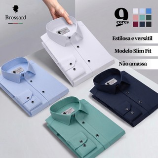 Camisa Social Roupas Masculina Estilosas Manga Longa Não amassa, Blusa Algodão Slim Diári…
