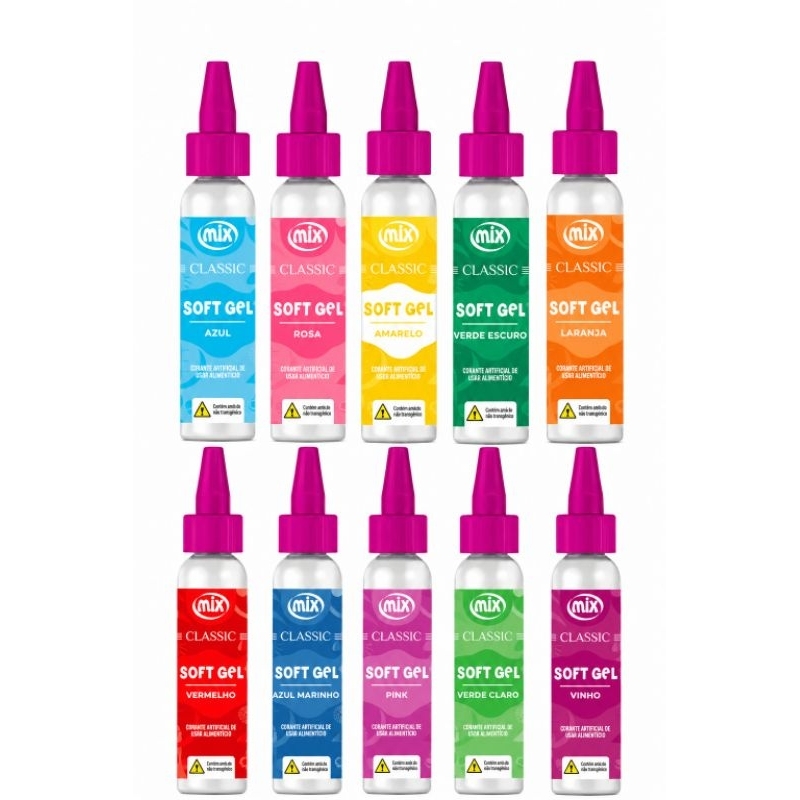 Kit 10 Corantes Alimentícios Soft Gel 25g Mix Classic – Escolha Suas Cores | Bolo, Chantilly e Confeitaria